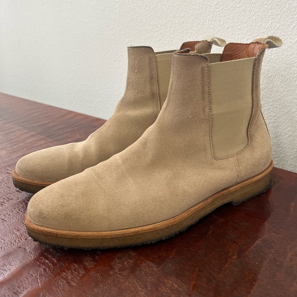 Oliver Cabell Chelsea men's tan academia preppy neutral pull on boots sz 41 (8)